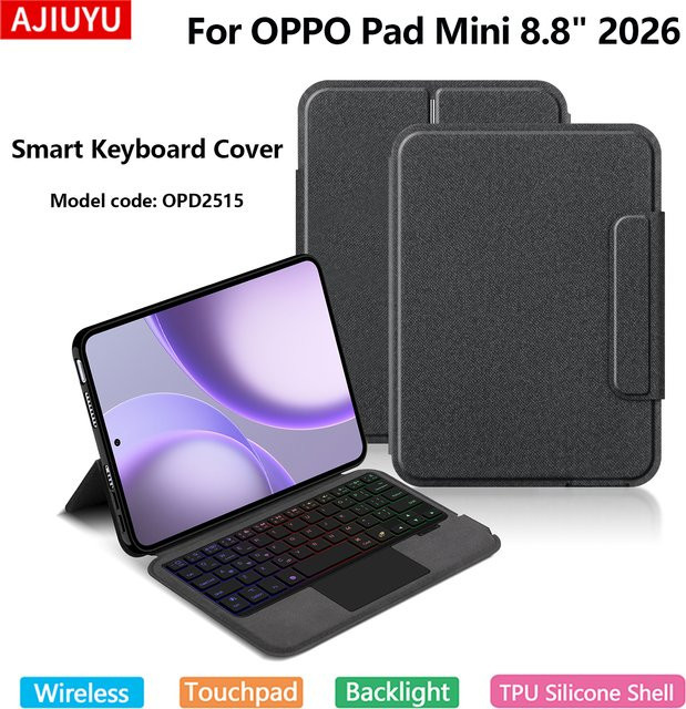 AJIUYU Kabellose Bluetooth-Tastaturhülle für OPPO Pad Mini 2026 8,8 Zoll OPD2515 in Schwarz mit Smart Touchpad und Hintergrundbeleuchtung - Bild 1
