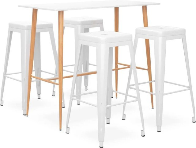vidaXL 5-tlg. Bar-Set Weiß Modell 14 mit Tisch und Stühlen aus MDF und Metall - Bild 1
