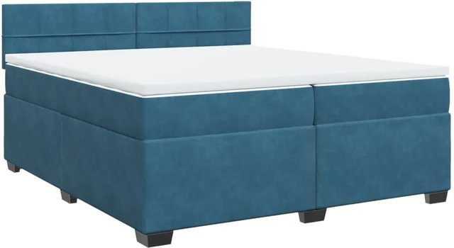 vidaXL Boxspringbett mit Matratze in Blau aus Samt, Hybrid-Design mit Taschenfederkern, B/T: 200 x 200 cm - Bild 1