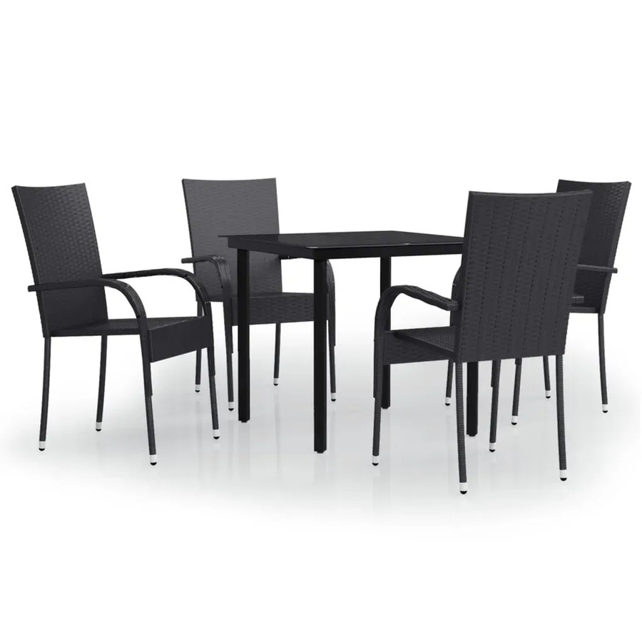 vidaXL 5-teilige Garten-Essgruppe in Schwarz mit Glastisch und Metallgestell - Bild 2