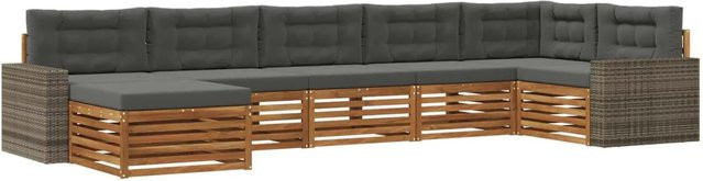 vidaXL Outdoor-Sofagarnitur aus Massivholz Akazie mit 7 Kissen in Natur und Anthrazit - Bild 1