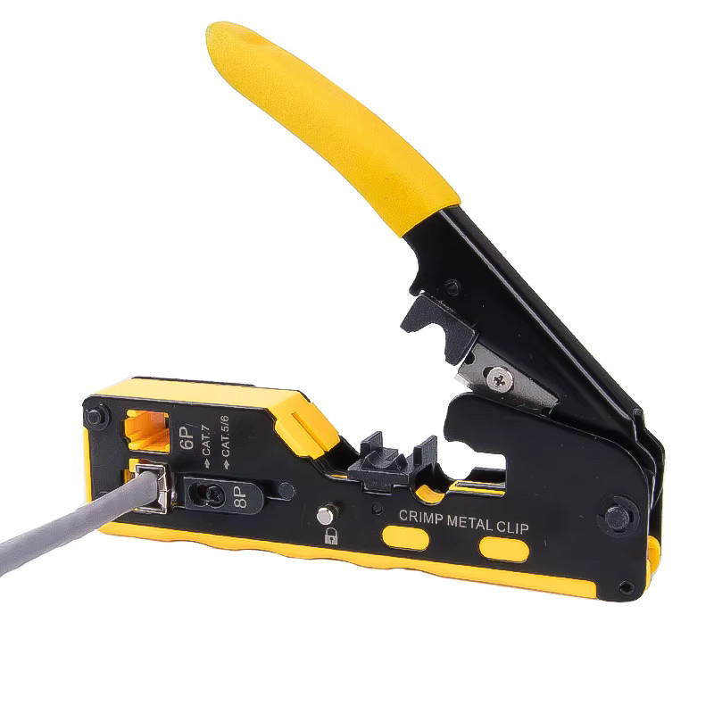 Linkwylan Crimpzange für Pass-Through-Modularstecker Cat5 Cat6 Cat7 in Gelb - Bild 2
