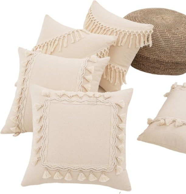 Inyahome Boho Kissenbezüge in Beige mit Quasten im Square-Design - Bild 1