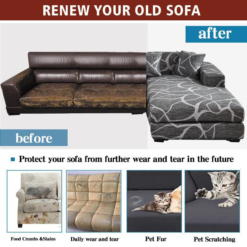 WEN-july Stretch-Sofabezug für L-förmige Sofas, 2er und 3er Set, grau mit geometrischem Muster, elastisch und rutschfest, 100% Polyester - Bild 2