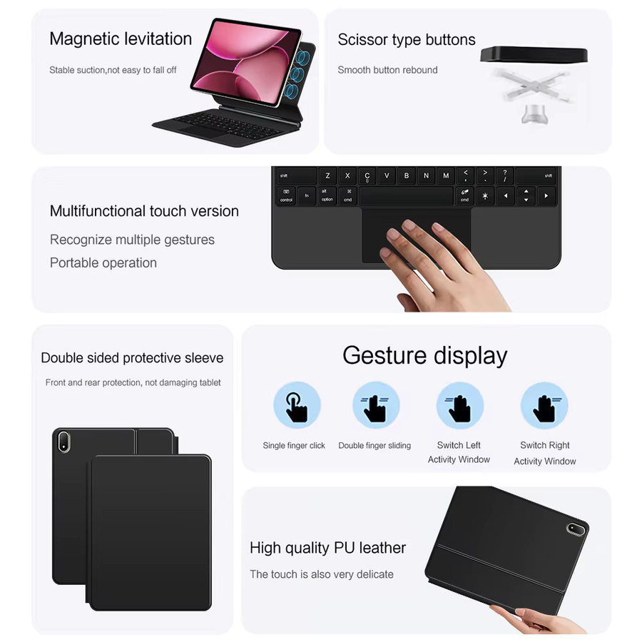 Magic Keyboard für OnePlus Pad Pro 13,2 Zoll Magnetische Hülle mit Schwebender Ständer Funktion in Schwarz - Bild 6