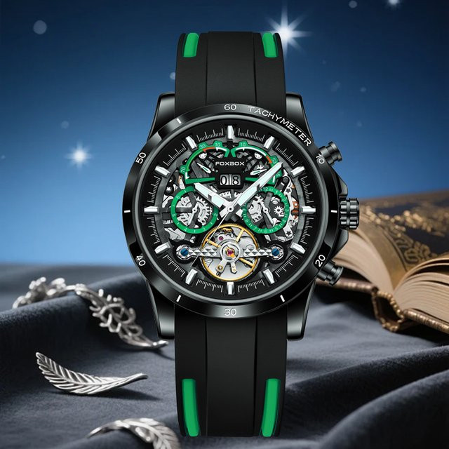 FOXBOX Armbanduhr Automatik, Schwarz, Silikon, Herren - Bild 1