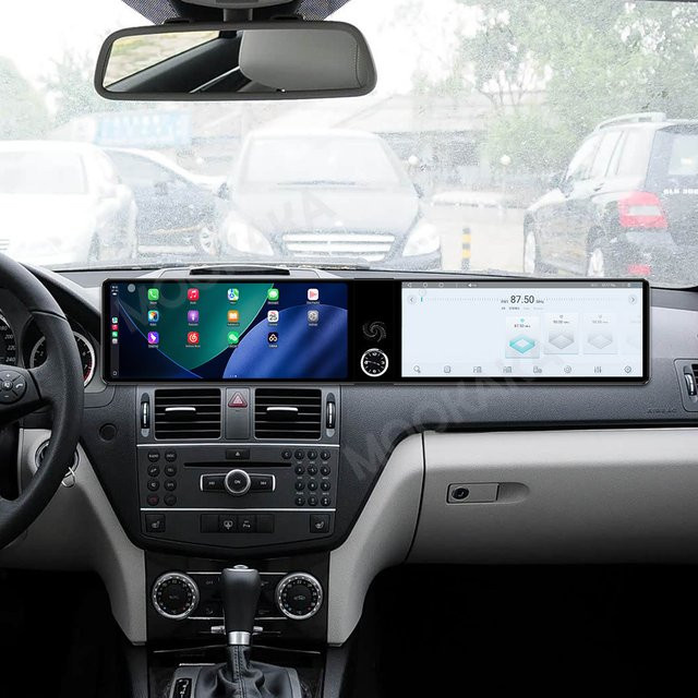 Aotsr Android Multimedia Player mit Dual Bildschirm und CarPlay für Mercedes Benz C W204 2007-2010 in Schwarz mit GPS und Navi - Bild 1