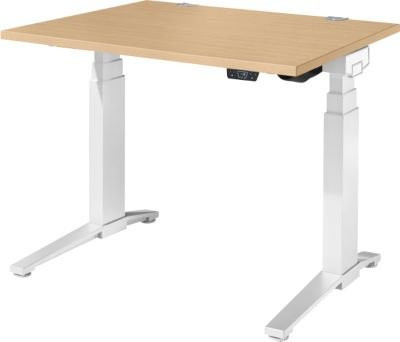 Schäfer Shop Genius ERGOSTYLE S Schreibtisch elektrisch höhenverstellbar, Rechteck, C-Fuß mit Memory Master, Ahorn/weiß, B: 120 cm, T: 80 cm, H: 63,5-130,5 cm - Bild 1