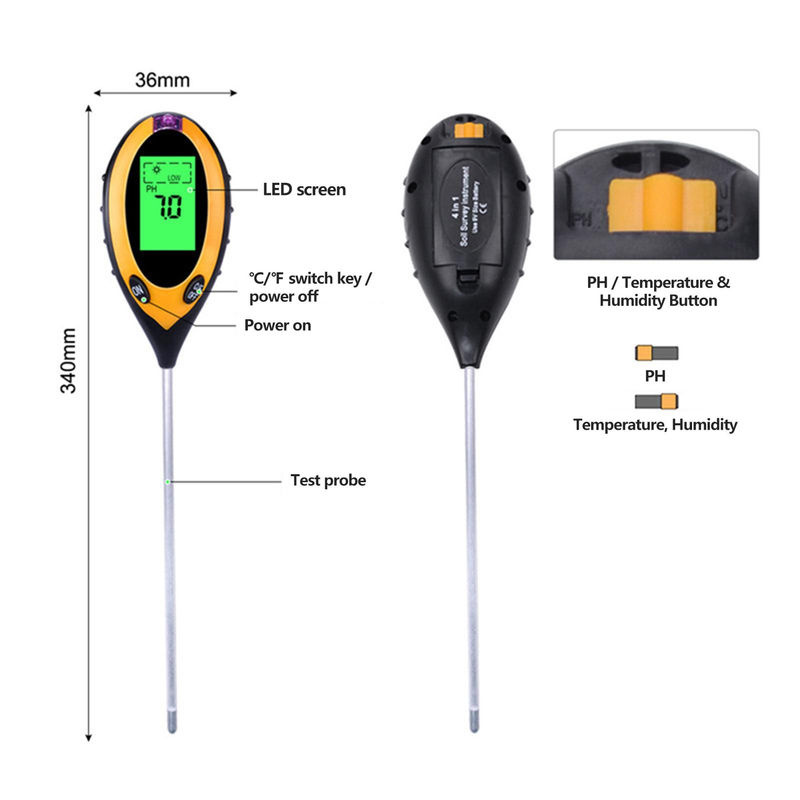 Kkmoon 4-in-1 Bodenuntersuchungsinstrument in Gelb für Garten, Rasen und Gemüsegarten zur Messung von Licht, Temperatur, Luftfeuchtigkeit und pH-Wert - Bild 2