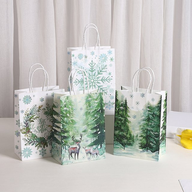 5 Stück Weihnachtliche Papier-Geschenktüten mit Hirsch- und Schneeflocken-Motiv für Süßigkeiten und Party-Dekoration - Bild 1