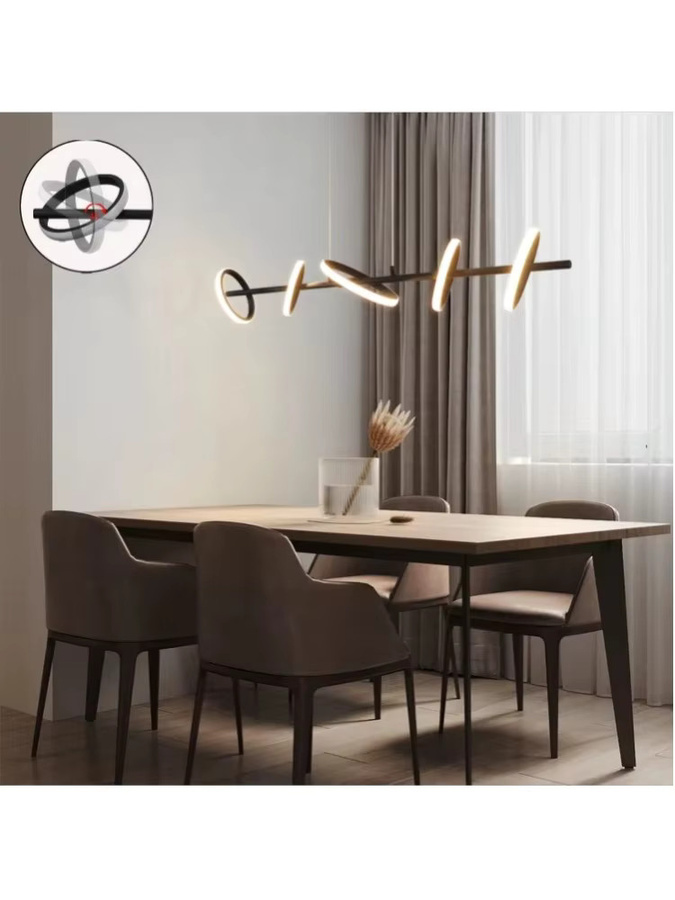 Moderne LED Pendelleuchte in Schwarz mit drehbaren und abnehmbaren Ringen, höhenverstellbar, Warmweiß 3000K, 31W - Bild 6