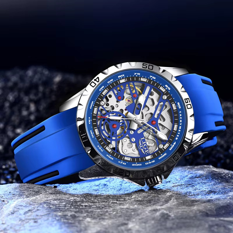 LIGE Armbanduhr Automatik, Edelstahl, Silikon, Blau, Herren - Bild 4