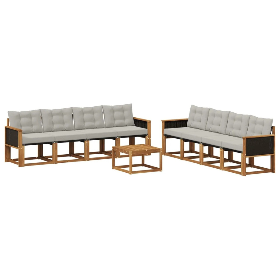 vidaXL Outdoor-Sofagarnitur aus massivem Akazienholz mit 9 Textilene-Kissen in Beige und Grau - Bild 2