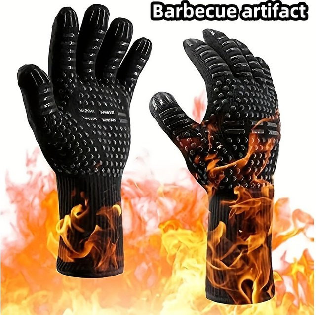 Hitzebeständige Silikon-Ofenhandschuhe in Schwarz für Grillen, Kochen und Backen, B/T/H: 32,0 x 12,5 cm - Bild 1