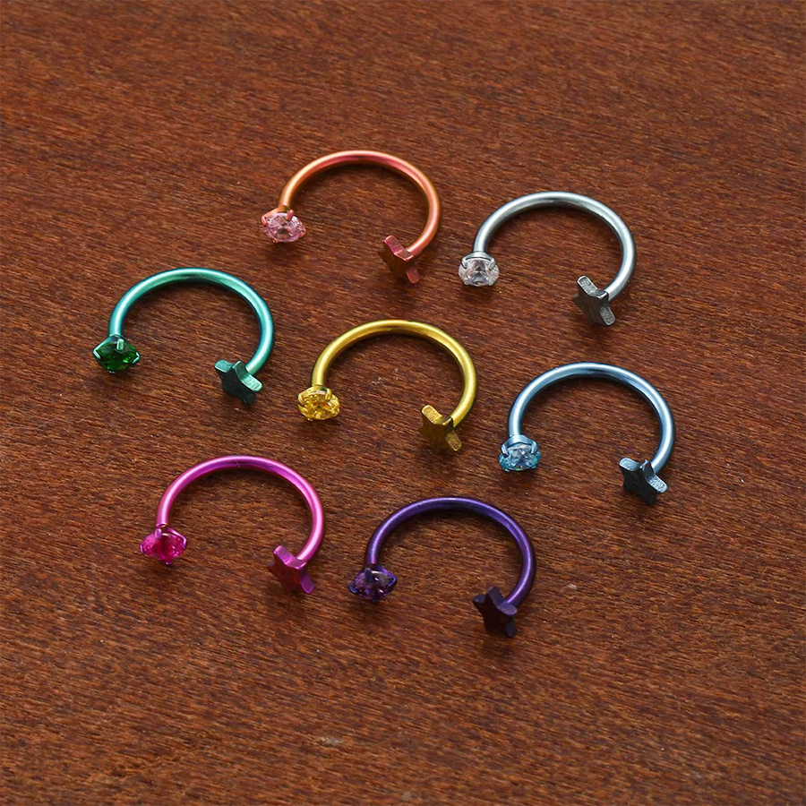 weilaimeng Hufeisen-Piercing, Titan anodisiert, CZ, Unisex - Bild 2