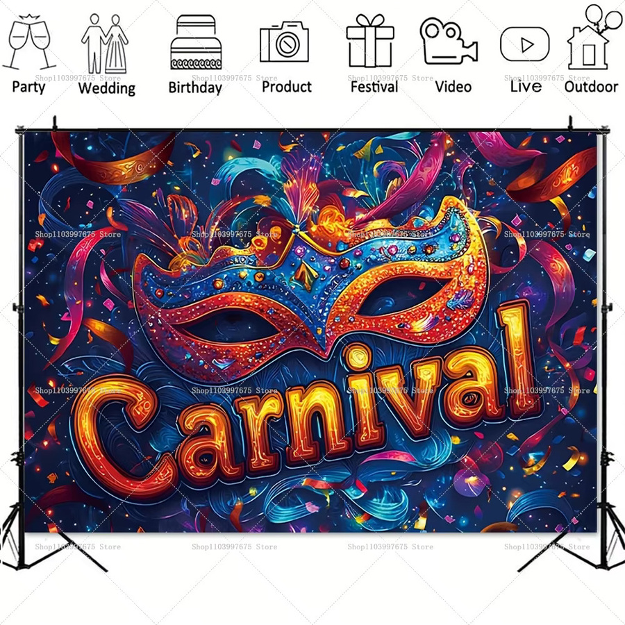 Brasilianische Karneval Party Dekoration 2D Maskierte Kulisse als Fotohintergrund Banner in Mehrfarbig - Bild 2