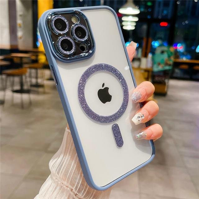 Luxus Glitzer Handyhülle mit MagSafe und Linsenschutz für Apple iPhone 15 Pro Max, 14, 13, 12, 11 und 15 Plus in Weiß - Bild 1
