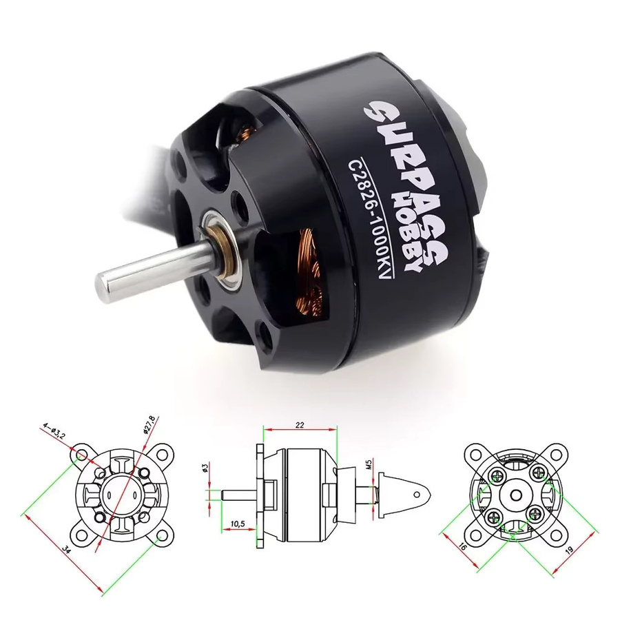 Surpass Hobby 2826 Bürstenloser Motor, 1000KV 1350KV 1900KV 20A ESC, für RC Flugzeuge FPV Drohnen Helikopter Quadcopter - Bild 3