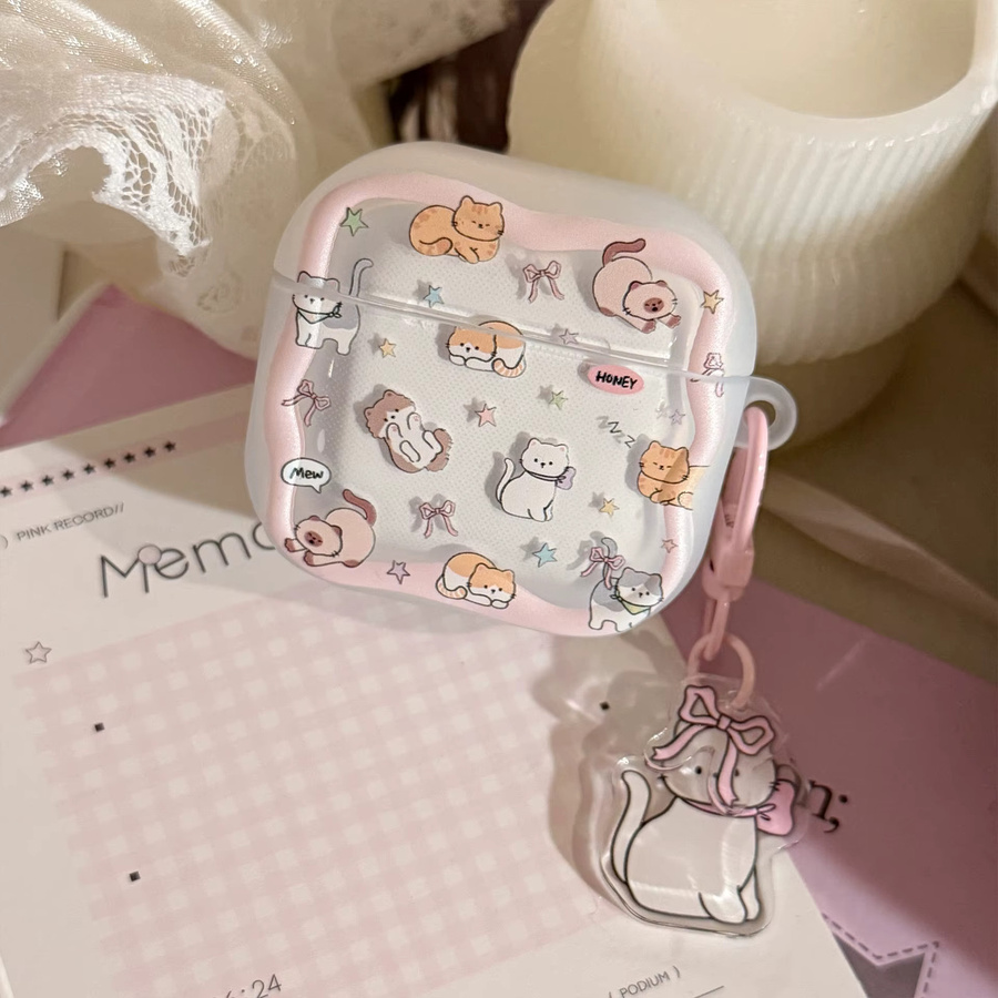 Schutzhülle mit Cartoon-Kätzchen Design für Apple AirPods 1, 2, 3, 4 und Pro 1, 2, 3 inklusive Anhänger - Bild 2