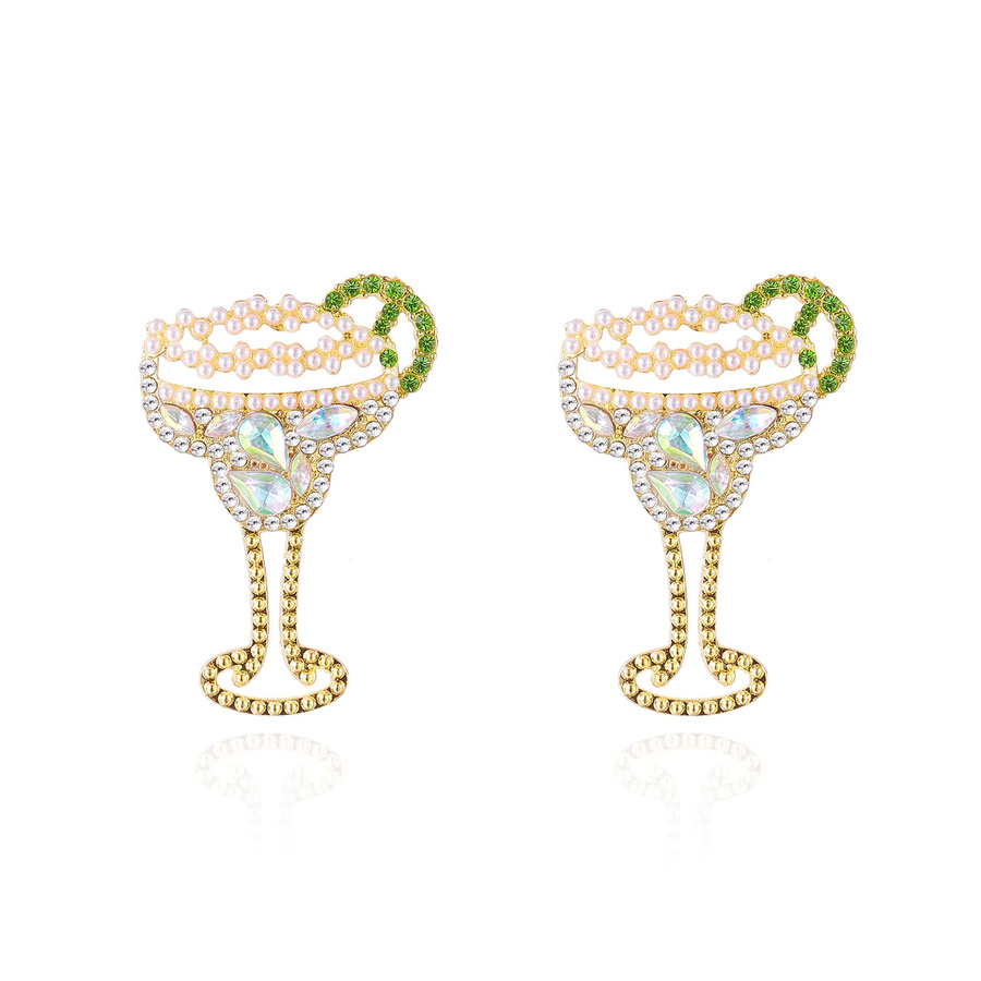 Harlermoon Ohrringe, Weinglas, Kristall, Perle, Gold, Damen - Bild 3