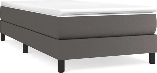 vidaXL Boxspringbett mit Matratze in Grau aus Kunstleder, Hybridbett mit Taschenfederkern, B/T/H: 90 x 190 x 25 cm - Bild 1