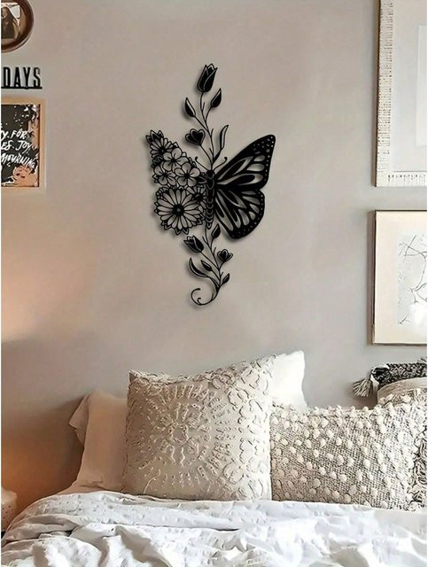 CIFBUY Wandkunst Schmetterling aus Metall in Schwarz im Vintage Boho Bauernhaus Stil - Bild 1