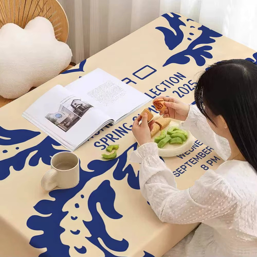 E-Etro Mode wasserabweisende Tischdecke in Beige für Weihnachten, Partys, Geburtstage oder Hochzeiten - Bild 3