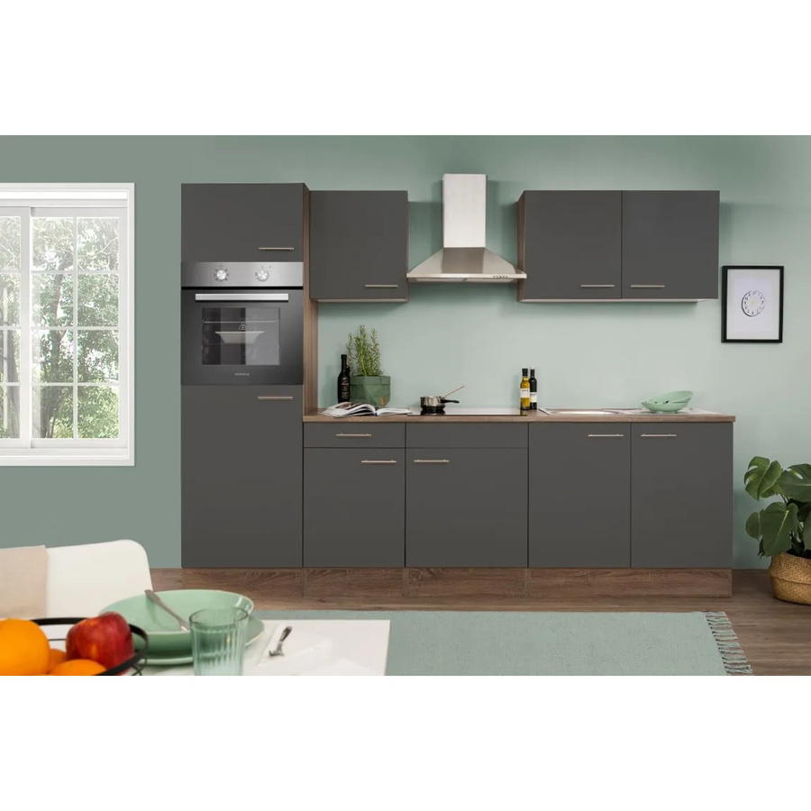 Respekta Küchenzeile KB270EYG in Grau Seidenglanz-Eiche York Nachbildung mit Einbaufunktion und Innenschubladen, Breite: 270 cm, Höhe: 205 cm - Bild 2