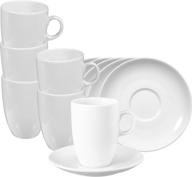 Seltmann Weiden Milchkaffeetassen mit Untertassen VIP aus Porzellan, Weiß, 6er Set, 360 ml pro Tasse - Bild 1