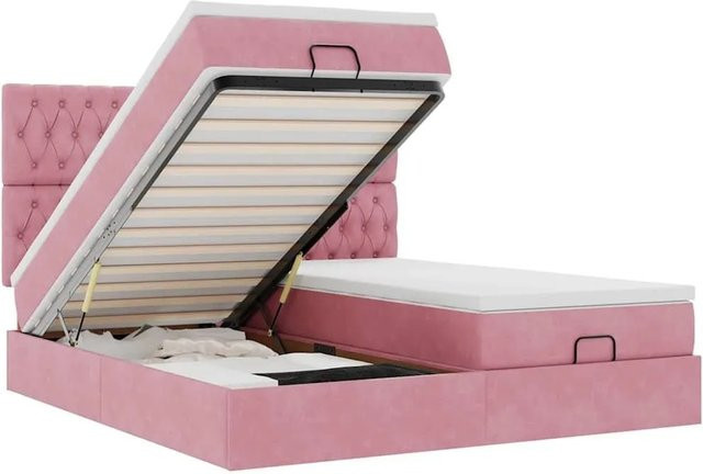 vidaXL Ottoman-Bett mit Matratze aus Samt in Rosa, B/T/H: 200 x 200 x 128 cm - Bild 1