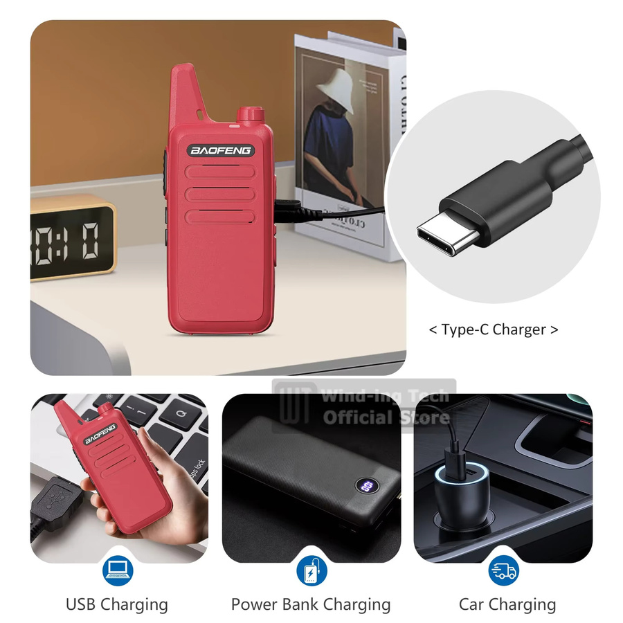 Baofeng BF-T20D Mini Walkie Talkie Set mit AI Noise Reduction und Typ-C, 2er Pack, Rot und Schwarz - Bild 2