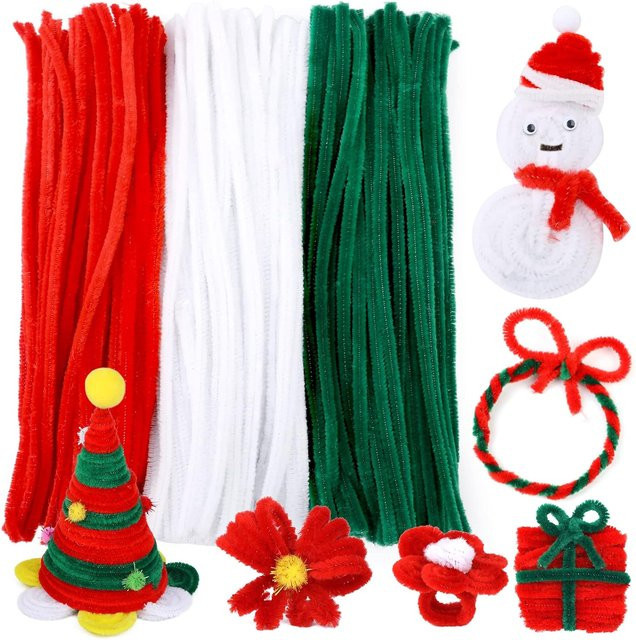 150 Stück Chenille-Pfeifenreiniger für Weihnachts-Bastelprojekte in Rot, Grün und Weiß - Bild 1