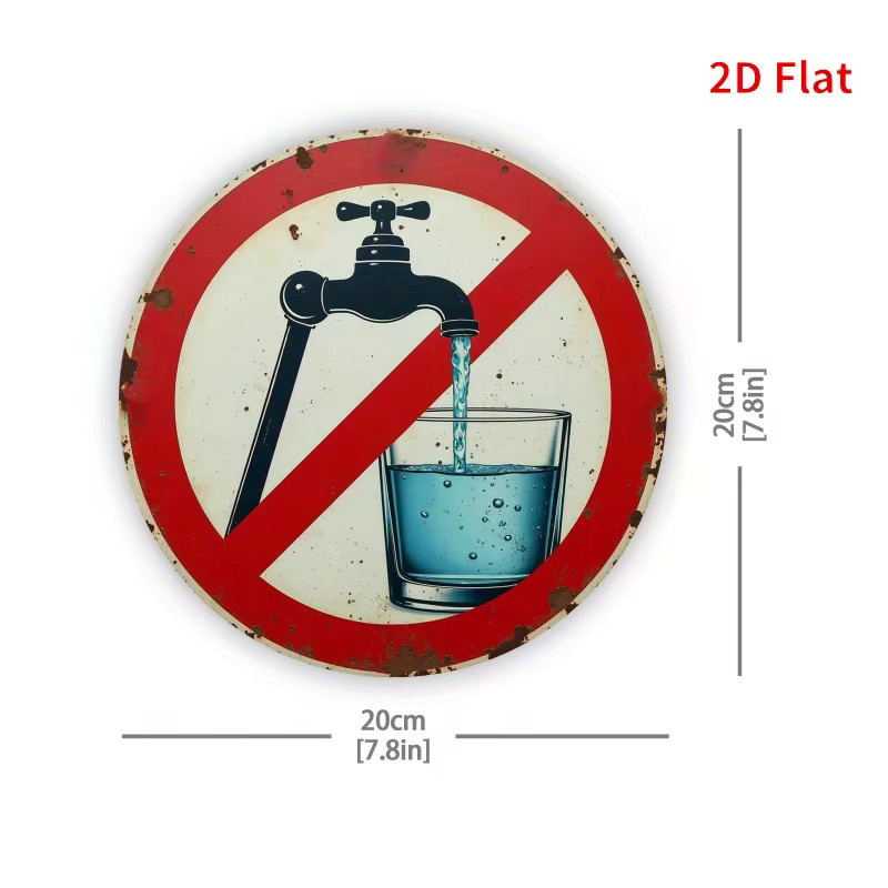Potdemiel Metallwanddekoration No Drinking Raw Water Rund im Vintage-Style, Durchmesser: 20 cm, Rot/Mehrfarbig - Bild 2