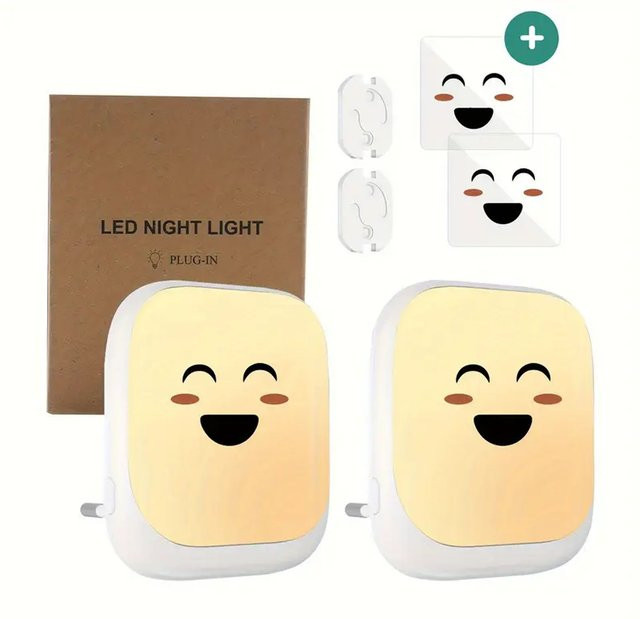 Ouelico LED-Nachtlicht Set 2 Stück, Warmweiß 2700K, Dimmbar mit Dämmerungssensor, Wandmontage Stecklampe in Weiß - Bild 1