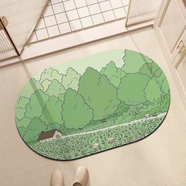 Wasserabsorbierende und rutschfeste Badezimmer Bodenmatte in Grün, ovale schnelltrocknende Fußmatte für Duschraum und WC, B/B: 40 x 60 cm - Bild 1