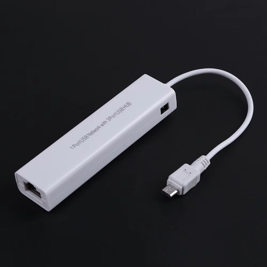 VODOOL 3-Port USB 2.0 Hub mit Micro USB zu RJ45 LAN Adapter Netzwerkkarte, Weiß - Bild 3