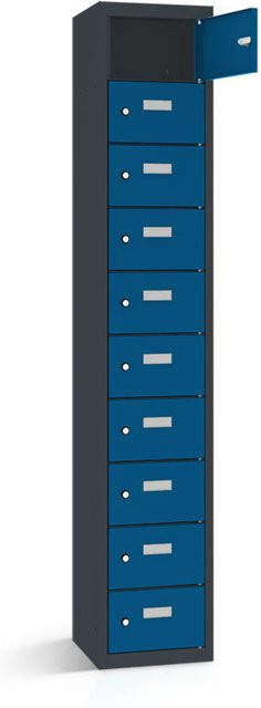 rotstahl Wertfachschrank mit 10 Fächern in Dunkelblau und anthrazitgrauem Korpus, B/T/H: 42,5 x 50 x 180 cm - Bild 1