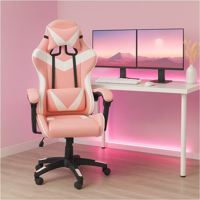HTI-Living Schreibtischstuhl modern in Pink-Weiß mit Kunstleder und Armlehnen - Bild 1