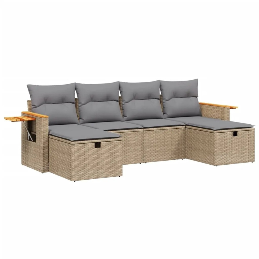 vidaXL 6-tlg Garten-Sofagarnitur aus Polyrattan in Beige mit Polsterkissen und Metallgestell - Bild 2