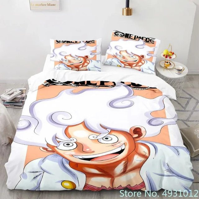 One Piece Anime Bettwäsche Set mit Nika Luffy Gear 5 Motiv für Kinder, 3-teilig, Mehrfarbig, B/H: 180 x 220 cm - Bild 1