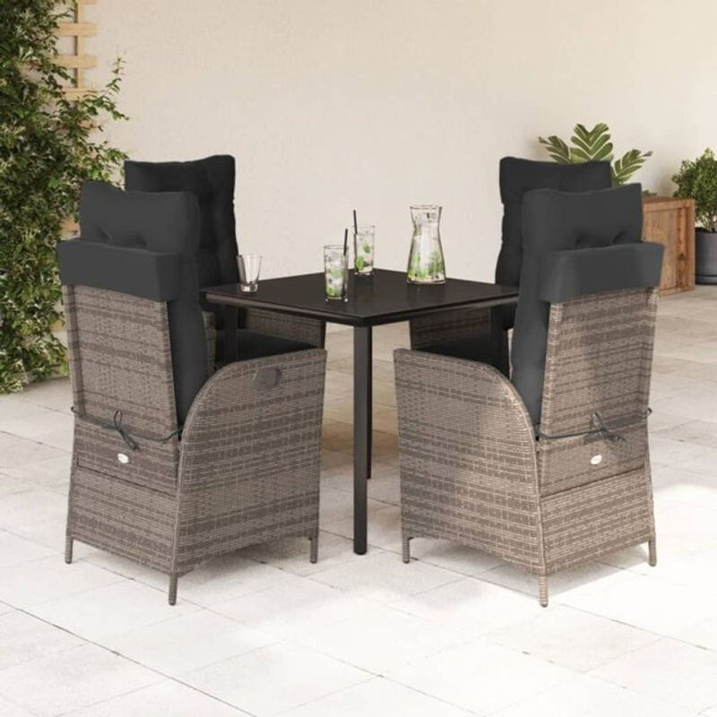 5-tlg. moderne Garten-Essgruppe aus Poly-Rattan mit Glas und Kissen in Grau und Schwarz von vidaxl - Bild 1