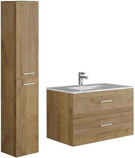 Vente-unique Badmöbel-Set Kayla in Naturfarben Hell, Beige und Braun, Wandmontage, Breite: 80 cm - Bild 1