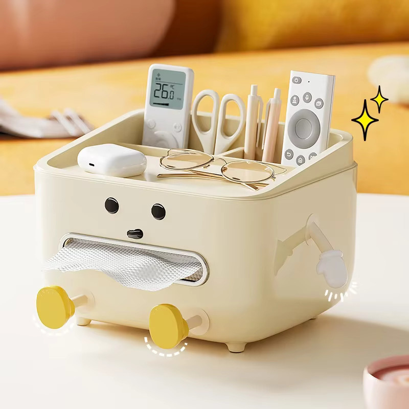 VIE LENTE Organisationsbox aus Kunststoff in Beige für Schreibtisch und Wohnzimmer mit mehreren Fächern - Bild 2