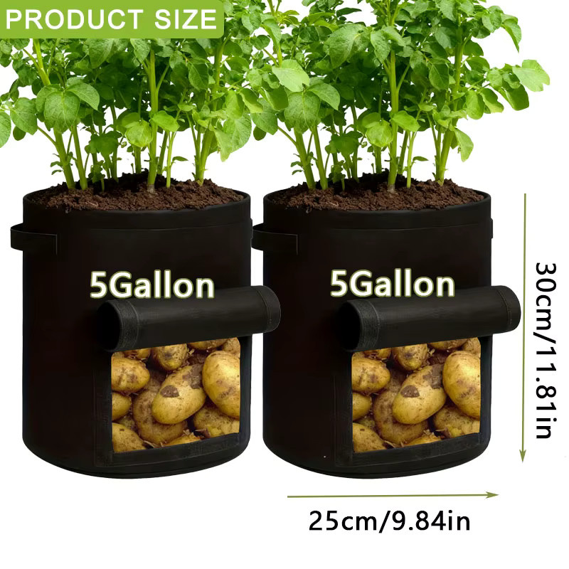 SPONDWILD 12er Set Pflanzenwachstumsbeutel aus verdicktem Vlies, Schwarz, 5 Gallonen, ideal für Gemüseanbau und Kartoffeln im Garten oder Gewächshaus - Bild 2