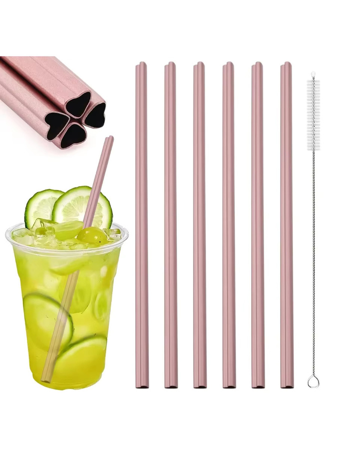 Zoseil Herzförmiger Edelstahl-Strohhalm mit Reinigungsbürste in Pink, wiederverwendbarer Trinkhalm für Milchshakes und Cocktails - Bild 2