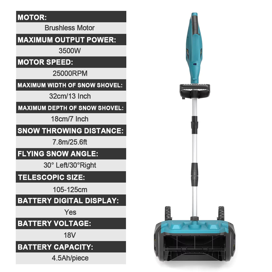 Gisam Bürstenloser elektrischer Schneepflug in Blau, Schneekehrmaschine mit 13 Zoll Breite für Makita LXT 18 V Akku-System - Bild 6
