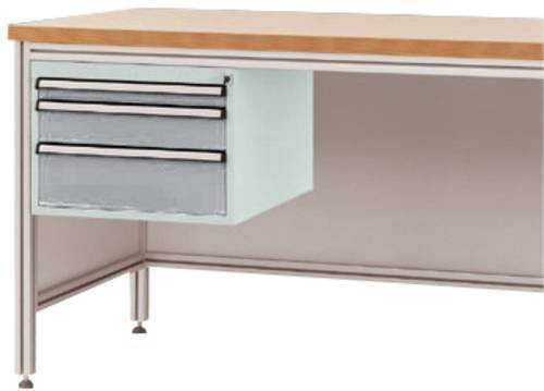 Manuflex Gehäuse-Unterbau ZB4672.9006 für ALU-Arbeitstische in Grau/Silber mit 3 Schubfächern, Nutzhöhe: 300 mm, für Tischtiefe: 800 mm - Bild 1