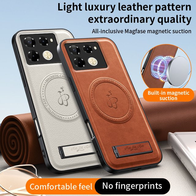 EUCAGR MagSafe Magnetische PU Leder Schutzhülle mit Standfunktion für Infinix Note 40 Pro und Infinix Note 40 Pro Plus in Grün und Braun - Bild 1
