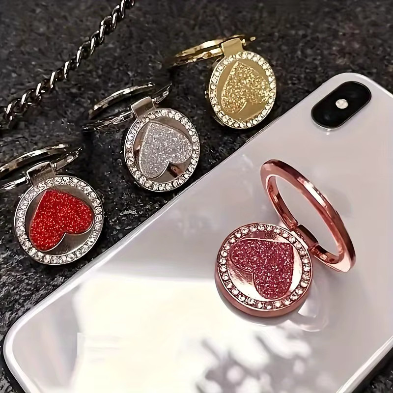 Magnetischer Smartphone-Halter mit rundem glitzerndem Herz-Metallring in Gold für Auto und Handy - Bild 2