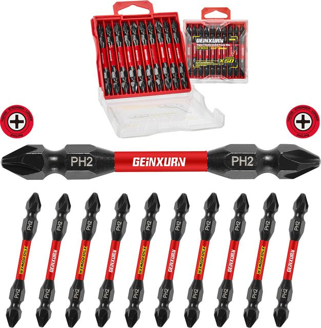 Geinxurn Impact Doppelend-Schraubendreher-Bit-Set aus S2-Stahl, magnetisch, Phillips #2, mit Aufbewahrungsbox - Bild 1